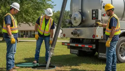Septic pumping truck servicing a Memphis, TN home for On Call Plumbers