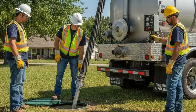 Septic pumping truck servicing a Memphis, TN home for On Call Plumbers