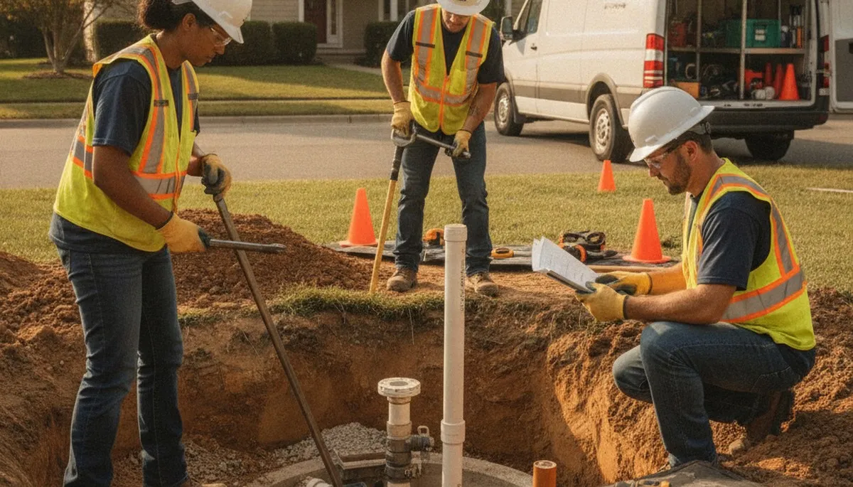 Septic repair service truck in Memphis, TN for emergency plumbing inspections and drainage issues