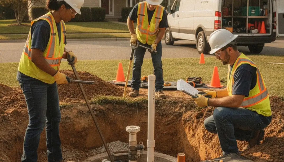 Septic repair service truck in Memphis, TN for emergency plumbing inspections and drainage issues