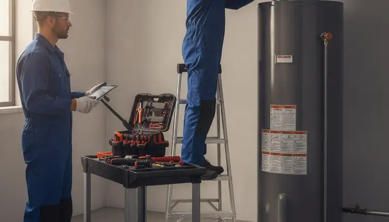 Emergency plumber repairing water heater for Memphis, TN home service